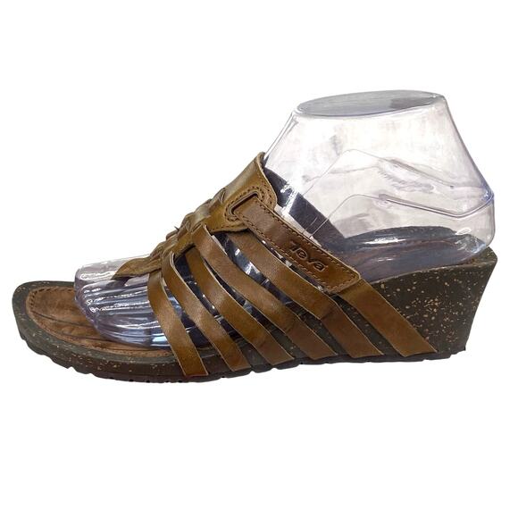Teva Women's Cabrillo Brown Leather Slip On Strappy Wedge Sandal Size US 7.5 - Picture 3 of 11